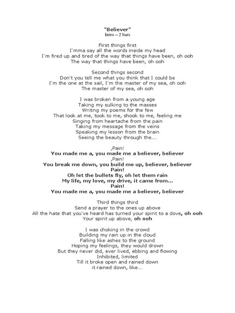 believers song lyrics|printable lyrics for believer.